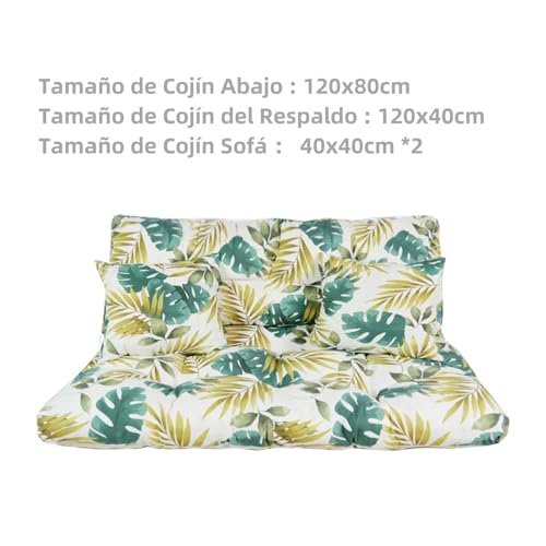 GREATOYAR Cojines Sofá Palets, Cojin Palet Fibra, Cojines Acolchados Palets, Cojín de Respaldo y Asiento, Conjunto 4 Piezas, para Jardín, Terraza, Balcón, Interior y Exterior, Hoja Oro - imagen 2