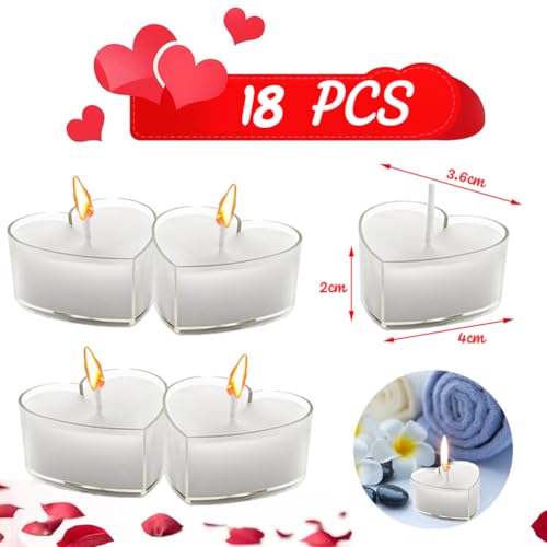 QYEHF Herz Kerzen, Romantische Herzkerzen, Herz Teelichter, Duftkerze Herz Kerzen,für Valentinstag Dekoration Geschenk Hochzeit Deko Tischdeko, Party, Jubiläum, Hochzeit-4CM (Weiß 18PCS)