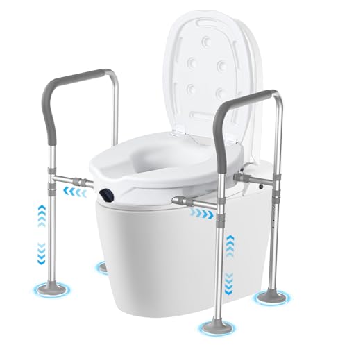 Rialzo WC per Anziani Comoda Sedie WC con Braccioli e Tavoletta Alzawater per Anziani e Disabili Larghezza e Altezza Regolabile