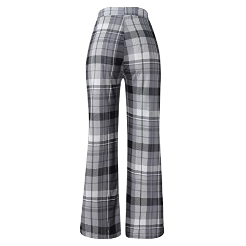 Yoga Pant Straight Leg Women's Personality Printed Plaid High Elastic High Waist Sports Casual Home Pants For Women Grey #TOP1