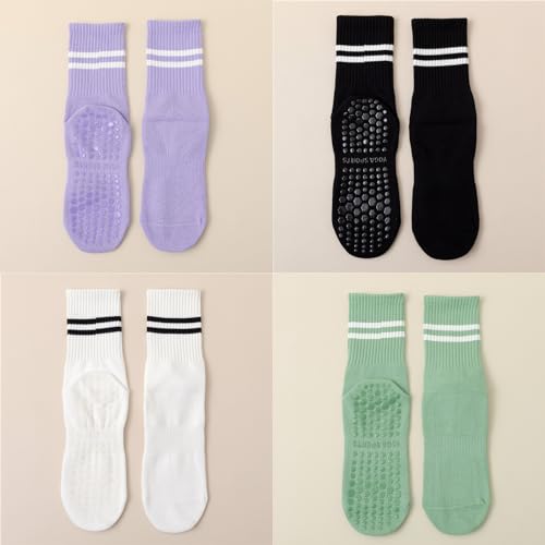 Image of Womens 4Pcs Pilates Grip Socks Non Slip Yoga Socks with Grips Barre Hospital Athletic Socks for Women