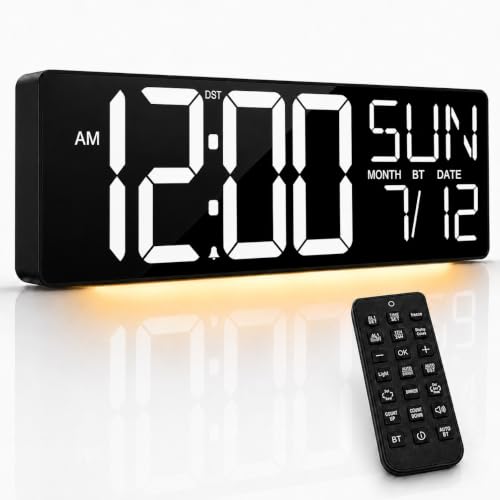 Image of JALL 18 inch Large Digital Wall Clock with Big Numbers, Remote, Timer, 12 RGB Wall Clock with Date and Temp for Teachers Seniors, Digital Clock for Arena, Gym, Living Room Classroom Decor (White)