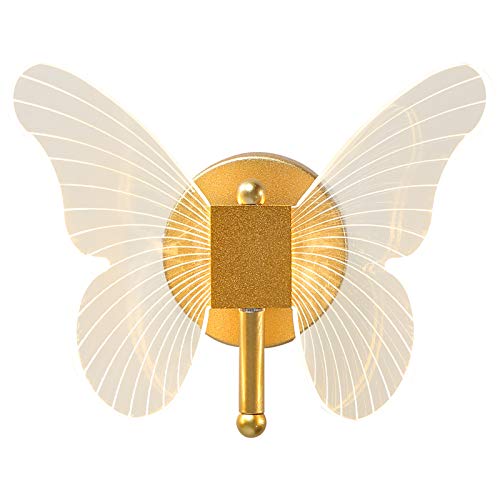 Butterfly Wall Sconce, Modern LED Wall Light with Clear Acrylic Wings and Gold Metal Frame, 3 Color Temperature Accent Lighting for Bedroom, Living Room, Hallway, Entryway, Bedside and Dining Room