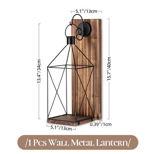 Staymoment Candle Sconces Wall Decor: Farmhouse Wood Candle Holder Indoor Black Metal Lantern Decorations for Living Room Front Porch Yard by Staymoment - Image 3