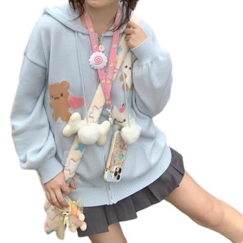 Women's Japanese Kawaii Small Animal Embroidered Zipper Knitted Cardigan Hooded Y2K Jacket top4