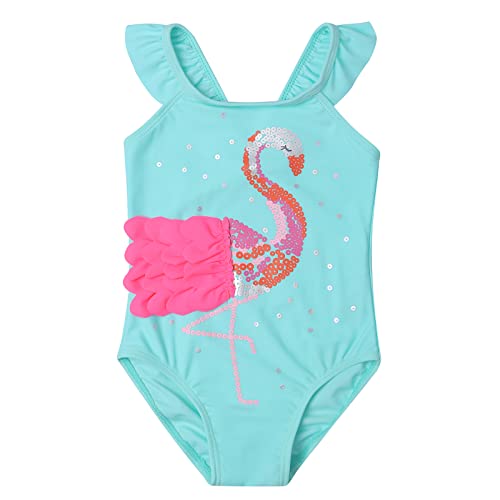 LIZENS Girls Swimsuit One Piece Beach Bathing Suit for Girls Toddler Swimwear Flamingo