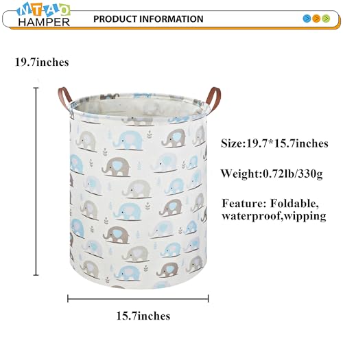 Image of NTAOHAMPER Laundry Hamper, Elephant laundry Basket, Nursery Hamper, Waterproof Storage Bin for Bedroom, Clothes Organizer Basket, Room Decor(Blue Elephant)