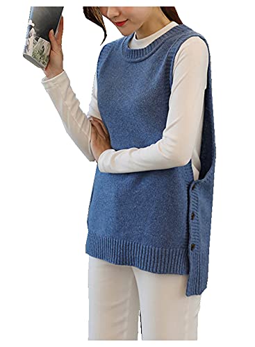 Ladyful Neue Damen Weste Strick Pullunder Strickweste Pullover ärmellos Strickpullover Top Outwear mit Knöpfe Cover