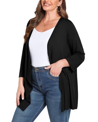 TIANZHU Women Cardigan Lightweight 3/4 Sleeve Casual Open Front Light Cardigan Drape Duster Sweaters2