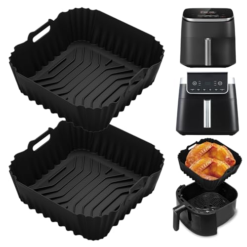 Silicone Air Fryer Liners for Ninja Air Fryer MAX PRO 6.2L AF180UK/4.7L AF140UK, Air Fryer Accessories for Cosori 5.5L 6L, 2PCS Square Air Fryer Liners for Ninja Speedi 5.7L, Tefal Easy Fry Max 5L