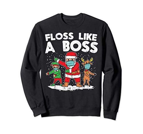 Image of Floss Boss Dance Santa Elf Reindeer Face Mask Christmas Gift Sweatshirt