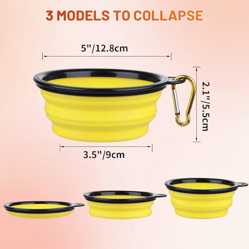 Image of SLSON Plastic Dog Bowl Pet Collapsible Bowls,2 Pack Collapsible Dog Water Bowls,Portable Pet Feeding Watering Dish For Walking Parking Traveling With 2 Carabiners (Small,Orange+Yellow)
