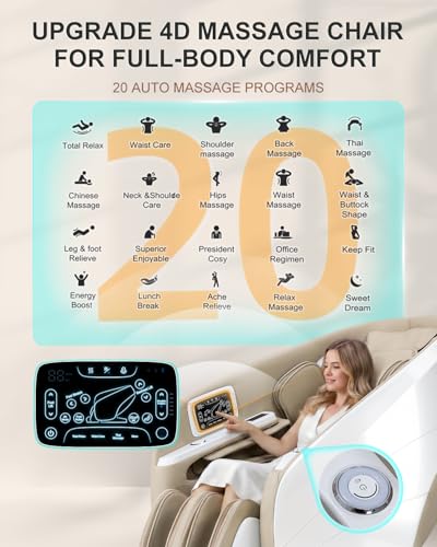Image of Massage Chair Full Body,4D Zero Gravity Massager Recliner with Touch Screen Controller, SL-Track Heating, Foot Massage, Auto Modes, Bluetooth Speaker, Beige