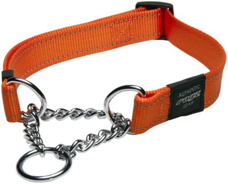 Rogz Utility Large 3/4-Inch Reflective Fanbelt Obedience Half-Check Dog Collar, Red