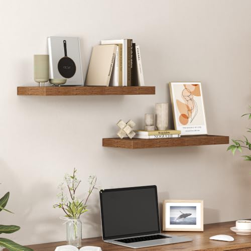 Heimlove 60 cm Floating Shelves 24 Inch Long,9.3 Inch Deep Hanging Shelves Wall Mounted Set of 2,Wood wall Shelves for Bathroom,Kitchen,Office,Living Room Decor,Rustic Brown Color by Heimlove - Image 4