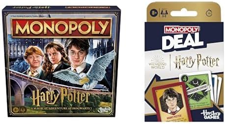 Harry Potter Monopoly Board Game & Monopoly Deal Card Game Bundle | Ages 8+ | 2-6 Players Board Game & 2-5 Players Card Game | Family Games