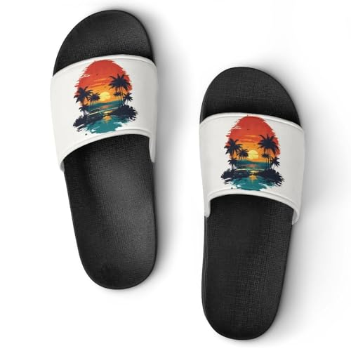 Coconut Tree Sunset Funny House Sandals Non Slip Shower Slippers Quick Drying Bathroom Shoes for Women Men