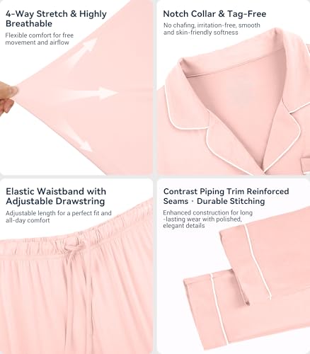 Image of WiWi Viscose from Bamboo Women's Pajamas Set Super Soft Button Down Top and Pants Sleepwear Cooling Pjs S-3X