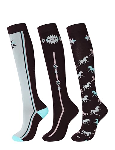 Harrison Howard Womens Equestrian Socks Knee High Tall Boot Riding Socks Soft Breathable Horseback Riding Socks for Training & Stable Work 3 Pairs Brown