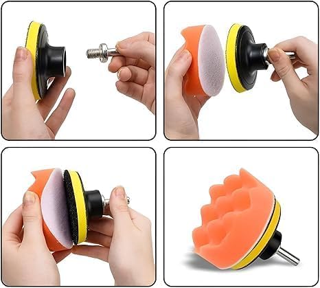 Image of 11 PCS Car Polishing & Buffing Pads Kit 3-Inch Drill Attachment Polisher Set | Sponge Foam & Wool Pads for Car Waxing, Buffing, Scratch Removal Polish Pad Kit for Drill Machine with Towel
