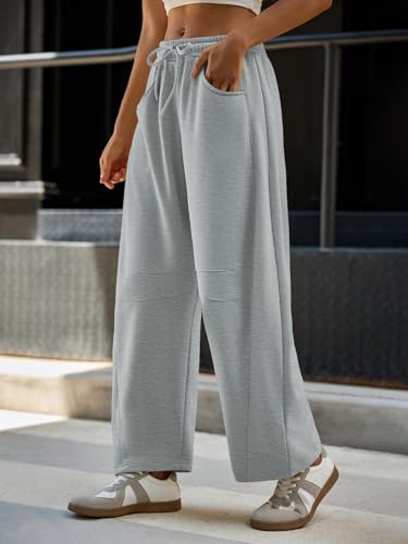 Fisoew Womens Barrel Leg Sweatpant Drawstring Elastic Waisted Wide Leg Pants Casual Active Pants with Pockets3