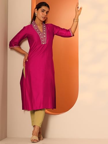Image of Libas Yoke Design Silk Straight Kurta for Women Suit