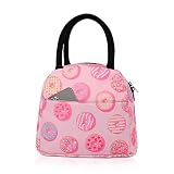 Pink Insulated Lunch Bag for Women, Kawaii Donuts Cute Portable Lunch Box Waterproof Reusable Therma