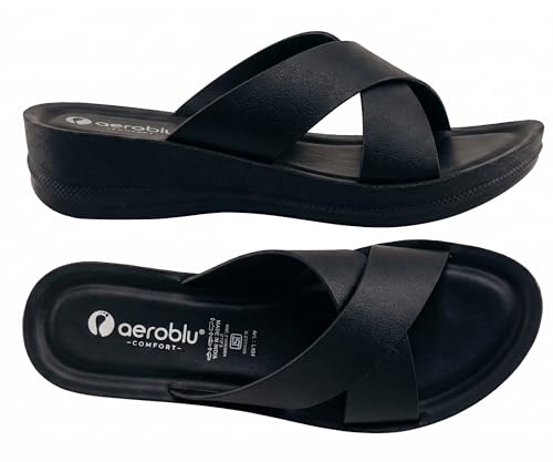 Image of AEROBLU Cushion Comfort Mid Heel Slippers for Women | Classic Cross Strap Design | Comfortable Padded Footbed | Anti-Skid & Durable Heel Slippers for Girls | Ideal for Party, Ethnic and Daily wear