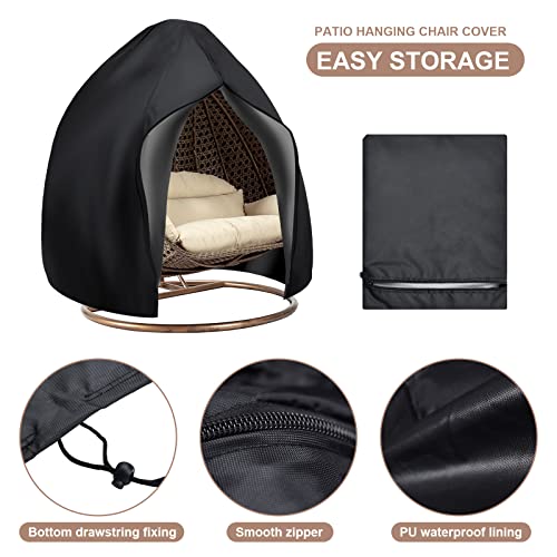 Skyfiree Egg Chair Cover Double 420D Oxford Patio Hanging Egg Chair Cover Waterproof Cover For Outdoor Porch Wicker Egg Chair 91X80 Inches (Black) #TOP3