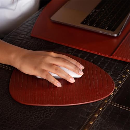 Image of Premium Recycled Leather Mouse Pad for PC | Large Size 25x22cm Mousepad for Laptop Wireless | Handcrafted | Anti-Slip, Anti-Skid, Waterproof| Croco Finish for Home, Office, Gaming, Maroon