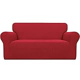 Easy-Going Stretch Loveseat Slipcover 1-Piece Sofa Cover Furniture Protector Couch Soft with Elastic Bottom for Kids,Polyester Spandex Jacquard Fabric Small Checks(Loveseat,Christmas Red)