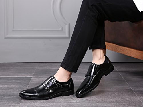 Mens Dress Shoes Double Monk Strap Slip On Loafer Shoes Oxford Leather Shoes for Men Black 8.5 D(M) US | Image 6