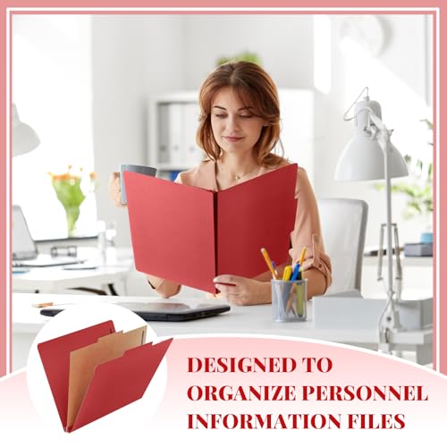 Skyygemm 12 Pcs Classification Folders 3 Pocket Dividers Letter Size Employee File Folder with 2 Prong Fasteners 2 in Expansion Pressboard Medical Document Organizers Bulk for School Office(Red) by Skyygemm - Image 6