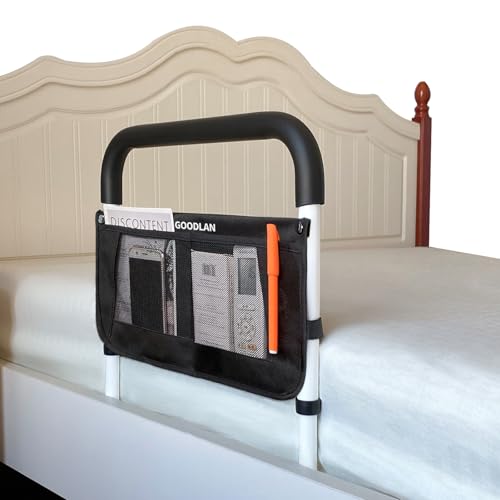 GOODLAN Bed Rails for Elderly Adults Safety Adjustable Heights Storage Pocket Assist Support Side Railings for Seniors Citizens Slides Under Mattressbed Cane Bed Guard Bed Handles Bars (white)