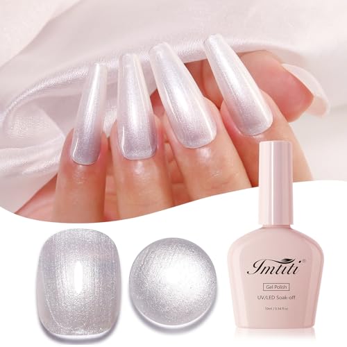 Imtiti Smalto Semipermanente Glitter, Bianco Perla Iridescente, Unghie UV Led Soak Off, Gel Nail Polish Per Domestico 10ML