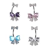 LIGIGWASH 4 Piercings de Ombligo con Forma de Lazo de Acero Inoxidable, Juego de 4 Piercings Colgantes con Diamantes de Imitación para Mujer.