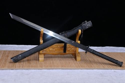 Broadsword,Black Gold dao Sword Real,Forged Damascus Blade,Alloy Fittings,Full Tang,Kung fu