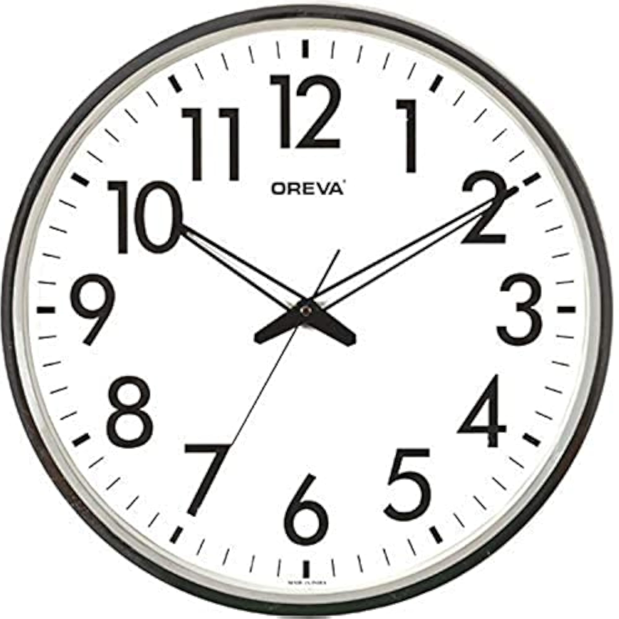 Round Plastic Wall Clock with White Dial and Silver Rim
