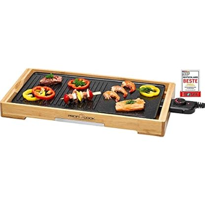 ProfiCook Teppanyaki-Grill | Grillfläche: ca. 51 x 25 cm | Grillen am Tisch| 2200 Watt | regelbarer Thermostat | antihaftbeschichte Grillplatte | Fettauffangbehälter | PC-TYG 1143 holz/schwarz