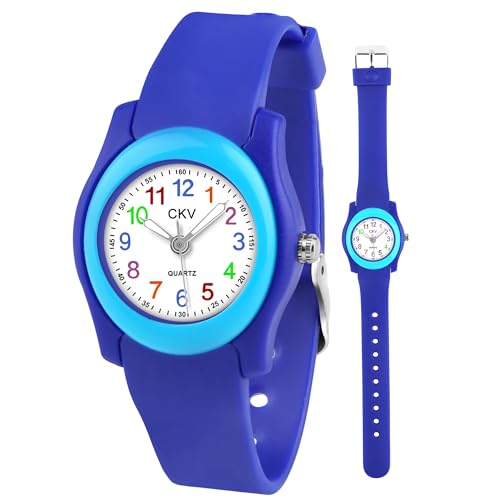 CKV Girls Watches Age 3-12, 3ATM Waterproof Kids Analog Watch, Dark Blue