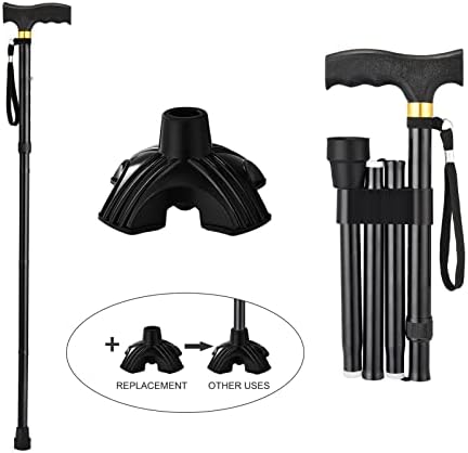 MASYN Folding Walking Cane, 5-Level Height Adjustable Walking Stick with 2 Replaceable Nonslip Rubber Tip, Portable Hand Walking Stick with Ergonomic T-Handle, Balancing Mobility Aids for Men/Women