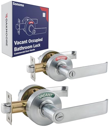 Commercial Door Handle Lock, Bathroom Locks for Home Doors, Vacant Occupied Bathroom Restroom Door Handles, Privacy Lock, Occupied Door Handle (Silver)