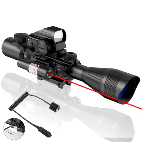 4-12/16x50EG Rifle Scope Combo Dual Illuminated Red/Green with Laser 4 Models Holographic Reticle Red Dot for Rail Mount (3 in 1 Rifle Scope, Red Laser) -  YINPOM