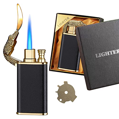 Jet Torch Lighter, Cool Magic Dual Flame Crocodile Lighter With Adjusting Flame Key, Creative Windproof Lighter, Jet Flame Butane Lighter, Refillable Butane Lighter For Outdoor Indoor(Crocodile) #TOP5