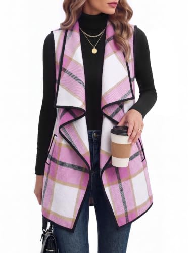 Zeagoo Pink Plaid Vest Women Flannel Jacket Turn Down Collar Fall Clothes - image 2