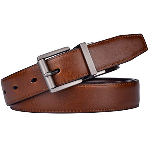 Image of Beltox Men's Belt Dress Casual Reversible Leather 1.1 inch w Roller Buckle Rotated