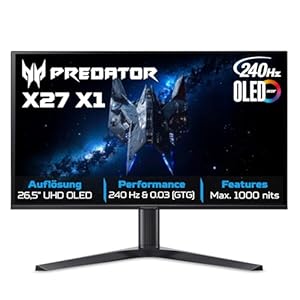 Acer Predator X27 X1 Gaming Monitor 26.5 Zoll (69 cm Bildschirm) 4K (UHD), QD-OLED, 240Hz, 0.03ms (GTG), 2xHDMI 2.1, 2xDP 1.4, USB-C, USB HUB, FreeSync Premium Pro/G-Sync Comp., HDR, Pivot