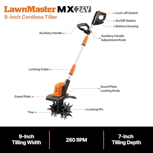 Image of LawnMaster 24V MAX 9 inch Cordless Tiller - CLTE2409