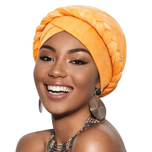 Image of DRESHOW Turban Pre-Tied Twisted Hat Thread African Head Wraps for Black Women Chemo Cancer Cap Braid Hair Cover