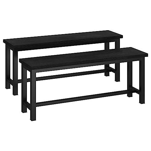 Recaceik Mesa de 39 Pulgadas, par de 2 Comedor, Entrada, Dormitorio, Banco de Cocina Industrial pequeño con Patas de Metal, fácil de Montar, marrón rústico, Tablero MDF+Marco, Black
